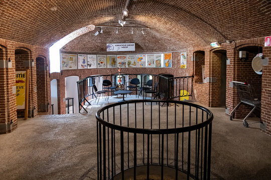 Fort Ossenmarkt (Fort at the Oxmarket, 1861) of the Defence Line of Amsterdam. At present the fort is used for cultural and commercial purposes. Weesp (near Amsterdam), the Netherland. May 15, 2022.