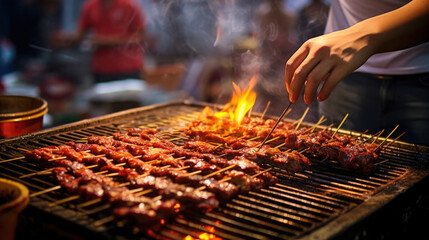 person skillfully grilling skewers for a Chinese barbecue generative ai
