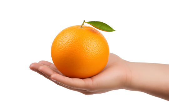 Hand Holding an orange on Transparent or White Background, PNG
