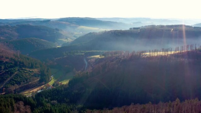 the landscape of the german hochsauerland in winter from above video
