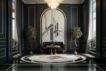 Opulent Luxury entrance art hall. New indoor. Generate Ai