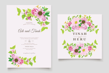 pink and green floral watercolor background invitation card set