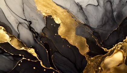 Abstarct fluid ink background with black and golden splashes 