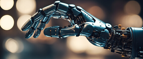 Tech Evolution: Robotic Hand in a Dark Cybernetic Space | Symbolizing Artificial Intelligence, Connectivity, and the Future of Technological Innovation.