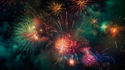 Fototapeta na wymiar A fireworks display lights up the night sky.