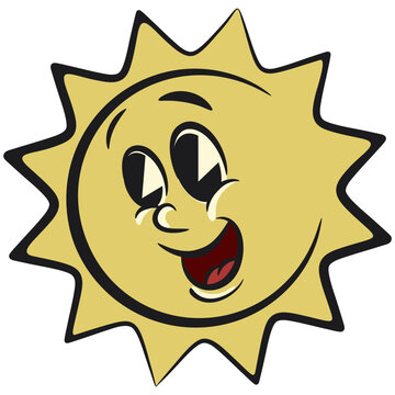 illustration of a smiling sun vintage character mascot with a funny face