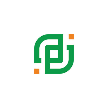 letter pj pd ambigram simple geometric line logo vector