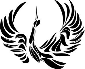 翼を広げた鶴のシンプルシルエット