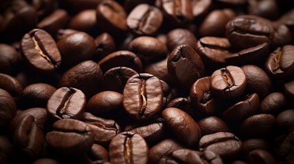 Naklejka premium Coffee beans close-up. Texture of saturated coffee beans