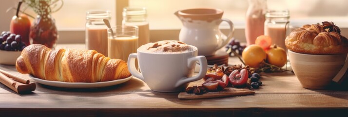 Delicious coffee with croissants - obrazy, fototapety, plakaty