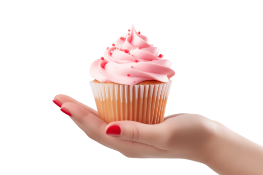 Hand Holding a cupcake on Transparent or White Background, PNG