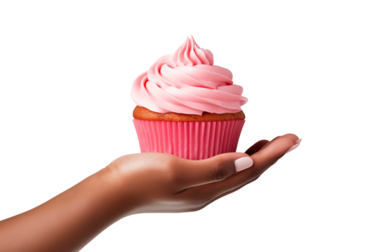 Hand Holding a cupcake on Transparent or White Background, PNG