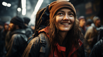 Overjoyed Travelers Explore with Active Leisure: Smiling Tourists Satisfied with Wanderlust Tour, Discovering Locations Outdoors. Destination Exploration. Generative AI