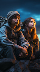 Overjoyed Travelers Explore with Active Leisure: Smiling Tourists Satisfied with Wanderlust Tour, Discovering Locations Outdoors. Destination Exploration. Generative AI