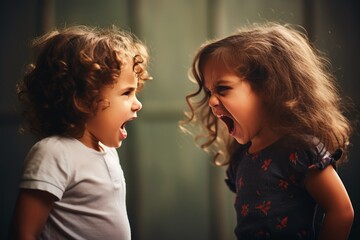 Two kids arguing with each other. - obrazy, fototapety, plakaty
