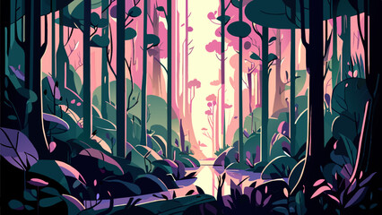 Enchanted forest scene vektor icon illustation