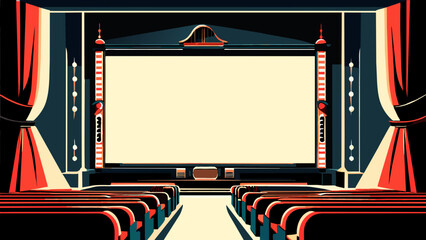 Retro movie theater scene vektor icon illustation - obrazy, fototapety, plakaty