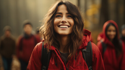 Overjoyed Travelers Explore with Active Leisure: Smiling Tourists Satisfied with Wanderlust Tour, Discovering Locations Outdoors. Destination Exploration. Generative AI