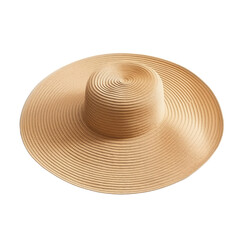 Fototapeta na wymiar Stylish wide brim sun hat isolated on a white background. Classic and fashionable floppy hat, womens' straw hat, cartwheel hat, for sun protection. 