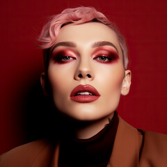 Stilvolle Frau mit rosa Haaren und modernem Make-up, Generative AI