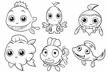 Obraz premium Bundle of Underwater animals for kids.
