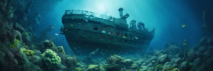 Foto auf Acrylglas Schiffswrack Sunken ship in the ocean. Wreckage of a sunken ship after a shipwreck