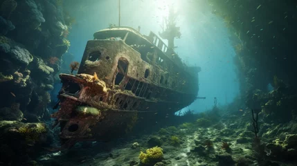 Foto op Canvas Sunken ship in the ocean. Wreckage of a sunken ship after a shipwreck © ColdFire