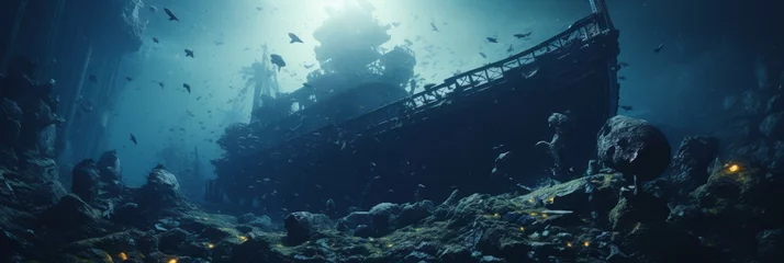 Foto op Canvas Sunken ship in the ocean. Wreckage of a sunken ship after a shipwreck © ColdFire