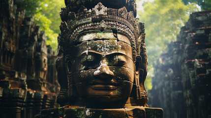 Buddha head in Bayon temple of Cambodia