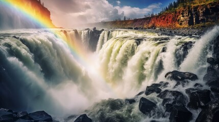 A bright rainbow over the lake