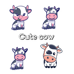 Cute Cow vector design logo element, adorable, agriculture, animal, art, baby, background, beef, black, bull, calf, cartoon, cattle, character, comic, cow, cute, dairy, design, domestic, drawing