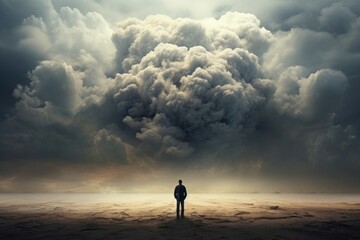 Man depression cloud. Business fear. Generate Ai