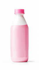 a pink bottle of milk on a white surface