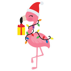 Cute Christmas flamingo vector cartoon illustration