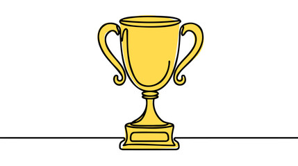Continuous one line drawing of golden trophy cup competition. Gold trophy cup line art vector illustration. 