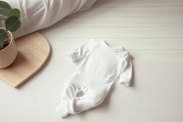 Blank white baby bodysuit mock up. Empty new born fabric sleepwear mock up. Baby clothes. Kids fashion