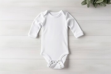 Blank white baby bodysuit mock up. Empty new born fabric sleepwear mock up. Baby clothes. Kids fashion