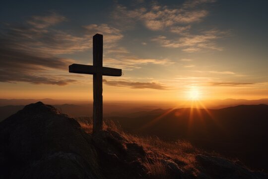 A poignant image of a cross at sunset, symbolizing hope, redemption, and the end of a spiritual journey.