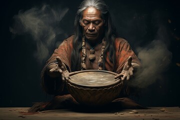 Rhythmic Man drum folk hands. Artist person. Generate Ai