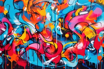 Texture of vibrant graffiti on an urban concrete wall