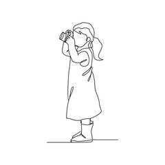 One continuous line drawing of a child photographer is holding a camera to take good picture vector illustration. Design with Minimalist black linear design. photographer themes for your asset design.