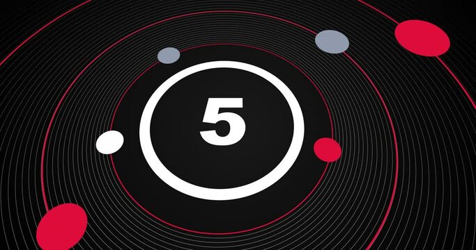 Countdown timer from 10 to 0 seconds in Realtime. Modern 3D design of countdown animation on black background for ten seconds. Flying planets and orbit design 4K resolution.
