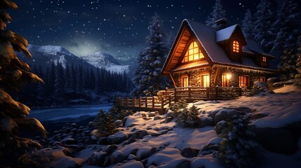 A cozy cabin in the snow - Powered by Adobe
