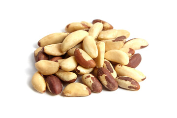 Brazil nuts isolated on white background. Natural Brazil nuts, a nutty delight