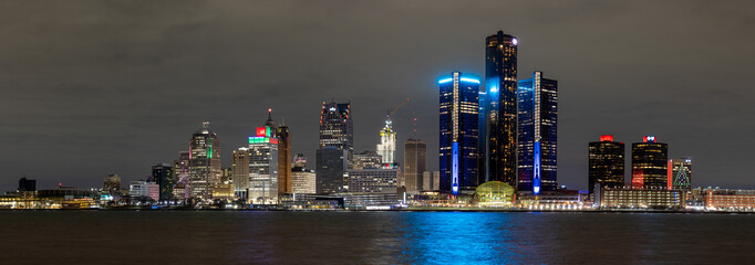 Detroit skyline at dusk viewed from Windsor, ON