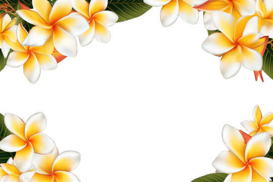 Frangipani flower frame on transparent background. Frame made of frangipani flower