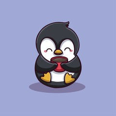 cute penguin with a cup of coffee