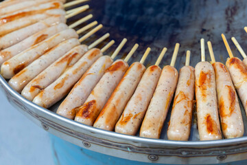 Delicious sausages that are being cooked