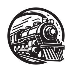 vintage hand drawn illustration of old steam train logo design