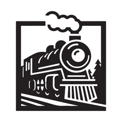 vintage hand drawn illustration of old steam train logo design